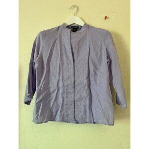 Alexandra Bartlett Womens Light Purple Linen Embroidered Blouse 3/4 Sleeve Large